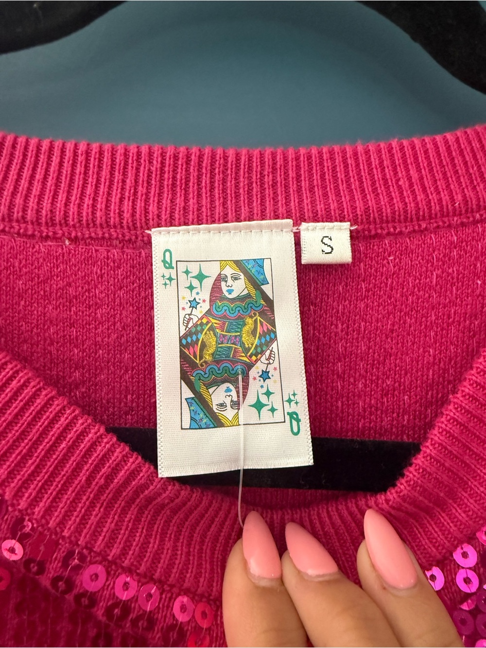 Queen of Sparkles Hot Pink Sequin Bow Accent Sweater - Picture 2 of 2